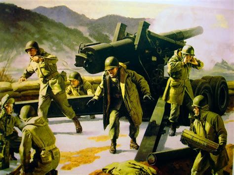 Us Artillery Firing At Chinese And North Korean Positions Korean War