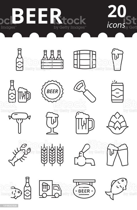 beer icons set concept brewing collection vector linear symbols stock illustration download