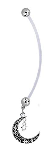 Belly Button Ring Navel Ptfe Pregnancy Bio Flex Moon And Star Dangle