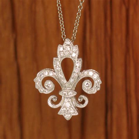 Diamond Fleur De Lis Pendant In 14k White Gold With 16 Gold Chain
