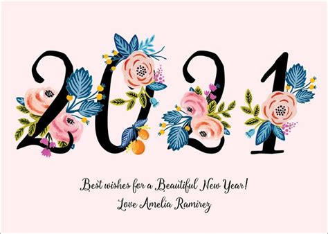 Floral 2023 Flat New Year Cards New Year Card Happy New Year Cards