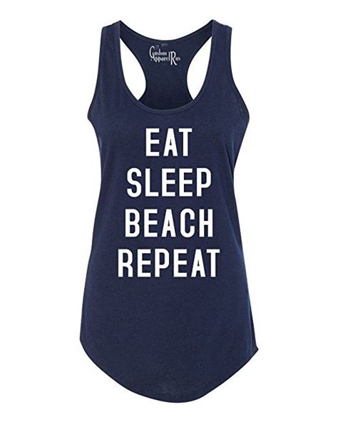 Eat Sleep Beach Repeat Summer Vacation Womens Racerback Tank Top Navy Small Cami Tanks