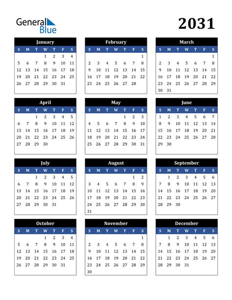 2031 Calendar Pdf Word Excel