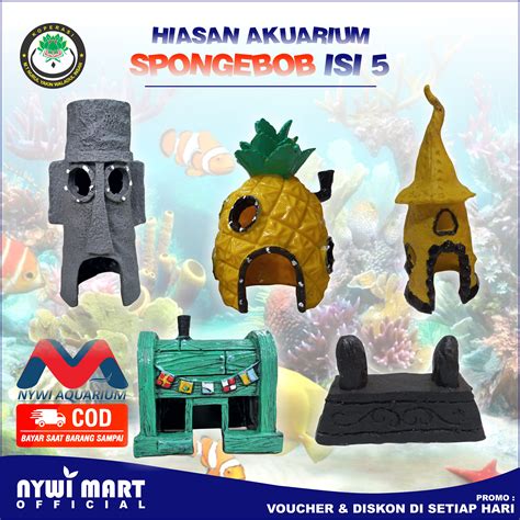 ( ISI 5 ) Hiasan Aquarium resin kuburan jamur tuan crab squidward