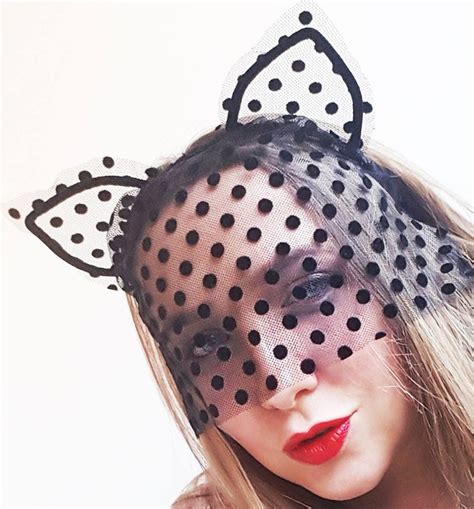 Cat Ears Headband With Veil Kitten Mask Headpiece Sexy Etsy