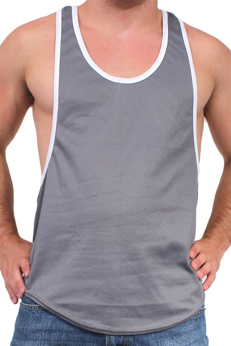 Men S Dri Fit Open Side Racerback Black Tank Top Gym Workout Rib Ringer