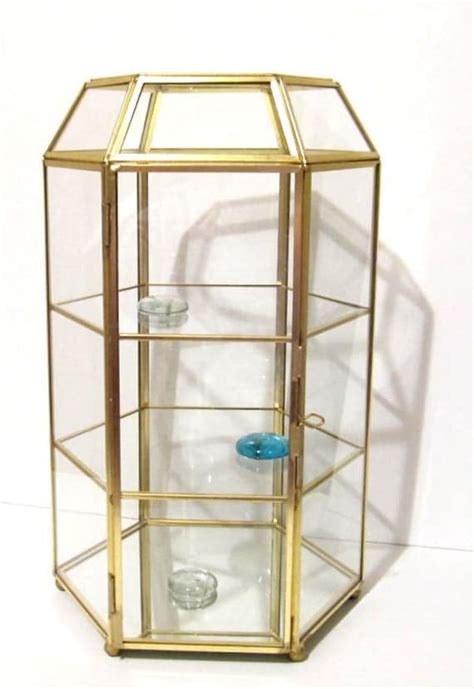 Brass And Glass Domed Curio Cabinet Six Sided Hexagon 12