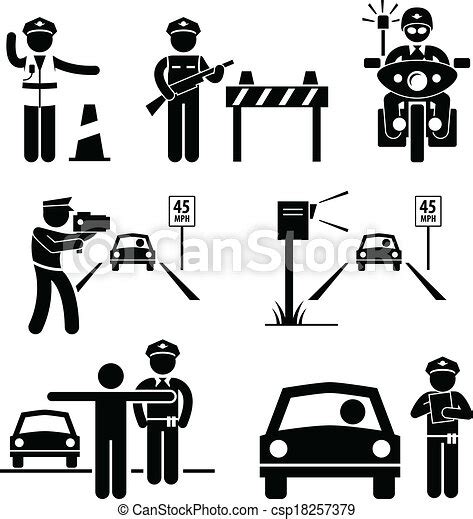 Police Officer Traffic On Duty A Set Of Human Pictogram Representing