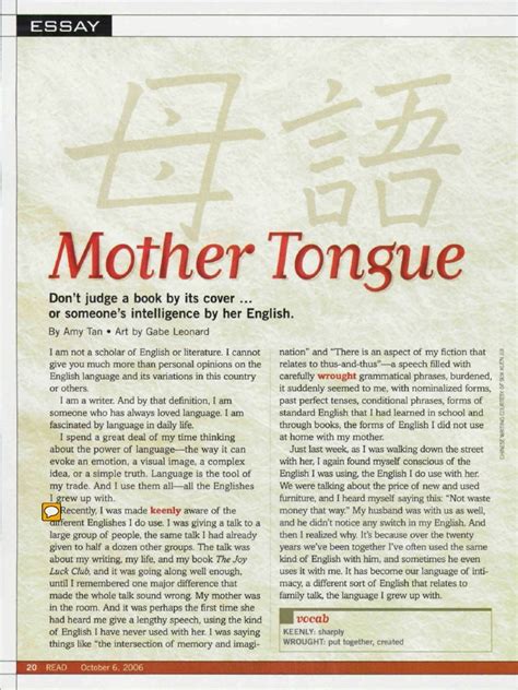 Amy Tan Essay Mother Tongue English Language Linguistics