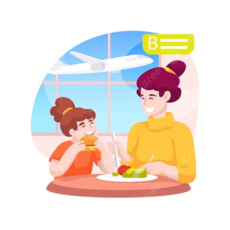 Gambar Makan Siang Di Bandara Ilustrasi Vektor Kartun Terisolasi