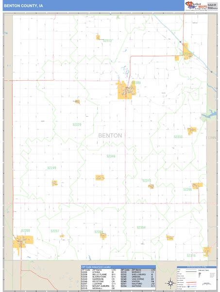 Benton County Iowa Zip Code Wall Map