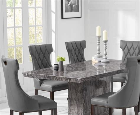 8 Seater Natural Grey Marble Dining Table And Chairs Homegenies
