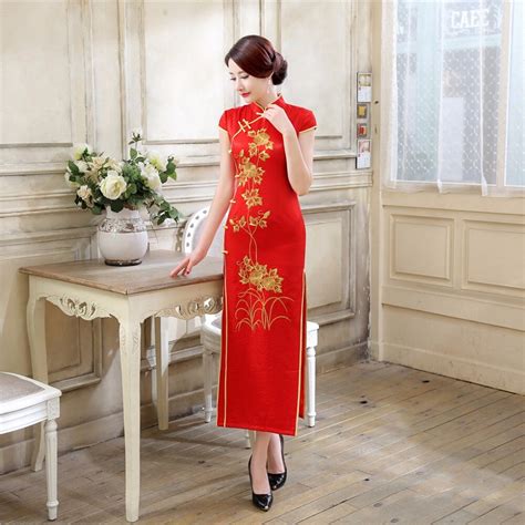 Shanghai Story Red Wedding Cheongsam Dress Chinese Traditional Cheongsam Long Qipao Oriental