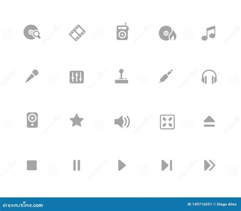 Media Player Icons 32 Pixels Icons White Series Stock Vector