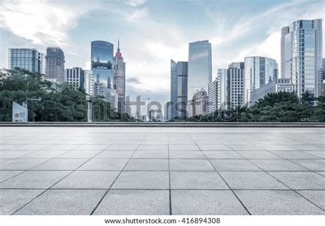 Empty Marble Floor Cityscape Skyline Cloud Stock Photo Edit Now 416894308