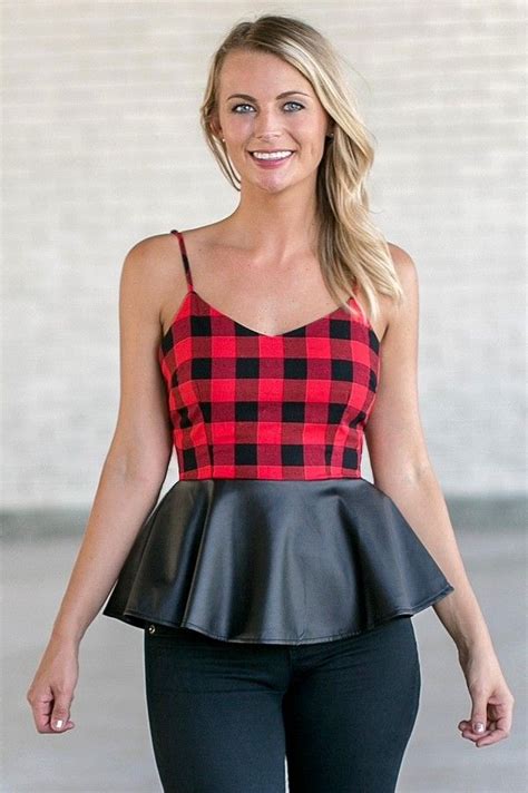 mad for plaid leatherette peplum top in red peplum top online clothing boutiques tops