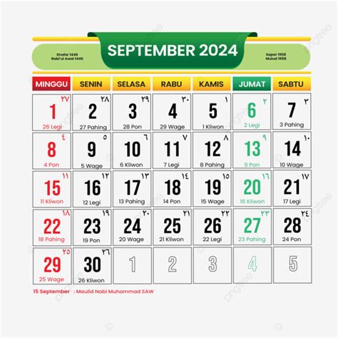 Calendario Settembre 2024 Moderno Modello Semplice Verde Vettore