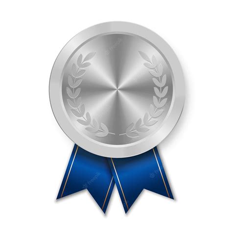 Premium Vector Silver Award Sport Medal For Winners With Blue Ribbon