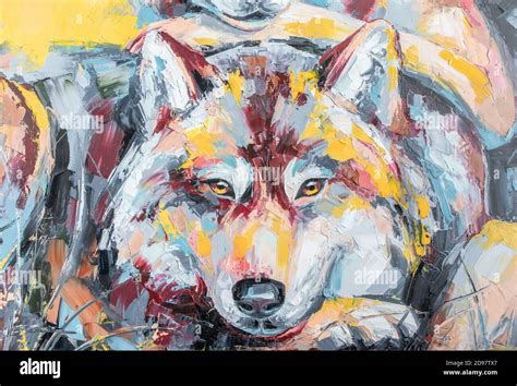 Oil Wolf Portrait Painting In Multicolored Tones Stock Photo Alamy