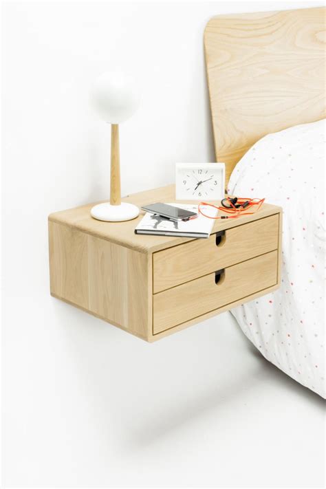 Floating Nightstand Bedside Table With 2 Drawers In Solid Oak Mid