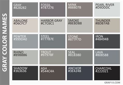 List Of Colors With Color Names Graf1x Grey Colour Chart