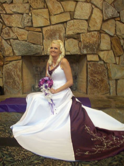 Red is the colour of love, seduction, and passion so there is little wonder why couples want to incorporate this colour into their wedding day. wedding dress with color purple accents | Colored wedding ...