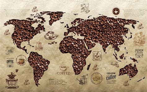 Coffee Beans World Map Wallpaper Cafe Shop Wall Mural Easy Etsy