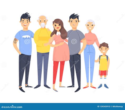 Set Of Different Couples And Families Cartoon Style People Of
