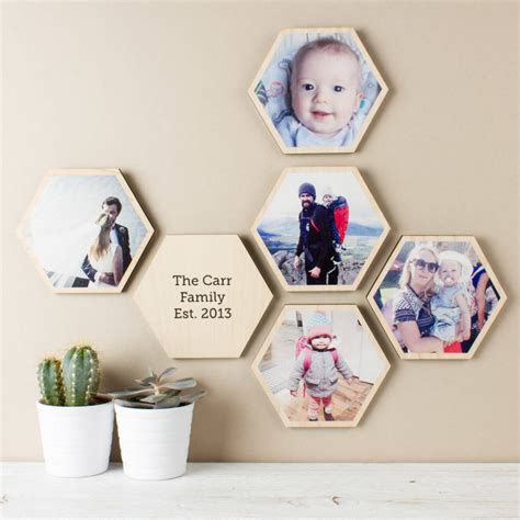 Personalised Photo Wooden Hexagon Wall Art Set Wall Art Sets Photo