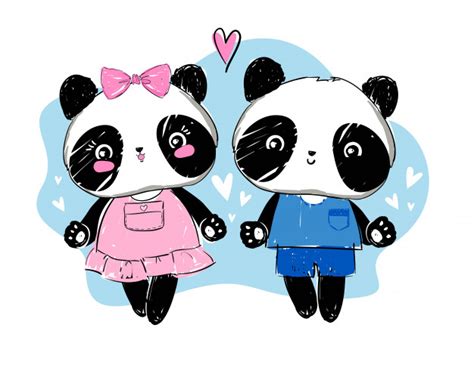 Illustration Vectorielle De Panda Amour Couple Vecteur Premium