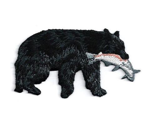 Black bear believes in innovation for a cleaner world. Bear - Black Bear W/Fish - Wild Animal - Embroidered Iron ...
