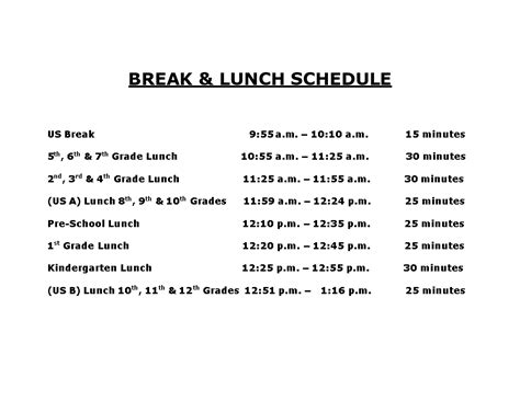 Check with your manager to find out if you should record your breaks in when i work. Lunch And Break Schedule | Templates at ...