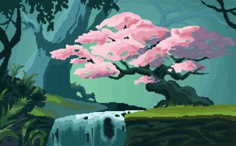 Cherry Blossom Pixel Painting By Rudethumb Painting Art Cherry Blossom