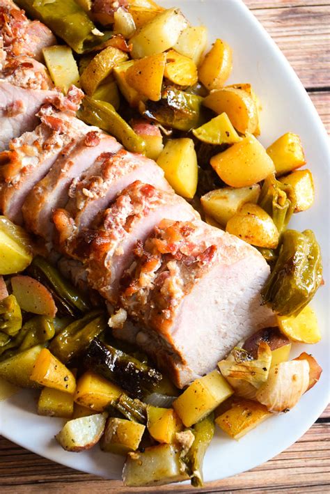 The seasoning if you put four pork chops on a sheet pan, you'll have a lot of room left over. Sheet Pan Pork Loin with Roasted Vegetables - Grumpy's ...
