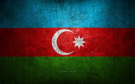 Azerbaijani Metal Flag Grunge Art Asian Countries Day Of Azerbaijan