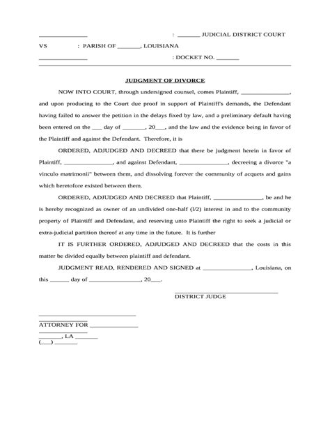 Judgment Of Divorce With Community Property No Children Louisiana Form