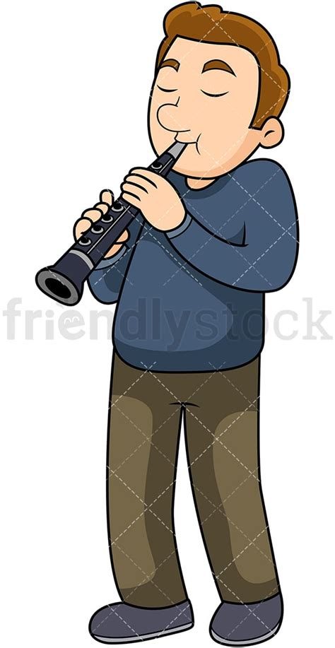 Young Man Playing The Clarinet Cartoon Vector Clipart