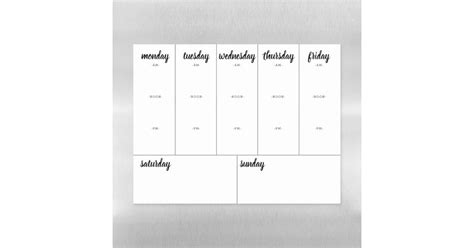 Planner Blank Weekly Calendar Am Noon Pm Magnetic Dry Erase Sheet Zazzle