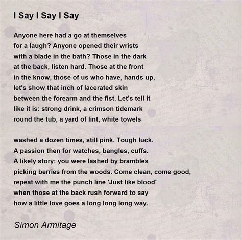I Say I Say I Say Simon Armitage Poem Rpoetry