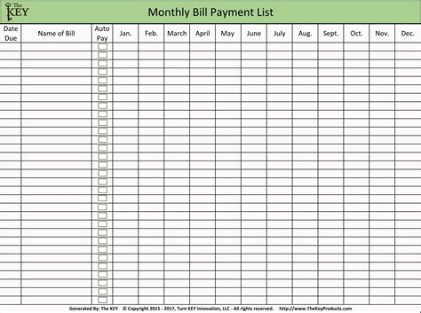 Monthly Bills Due List Printable Calendar Template Printable