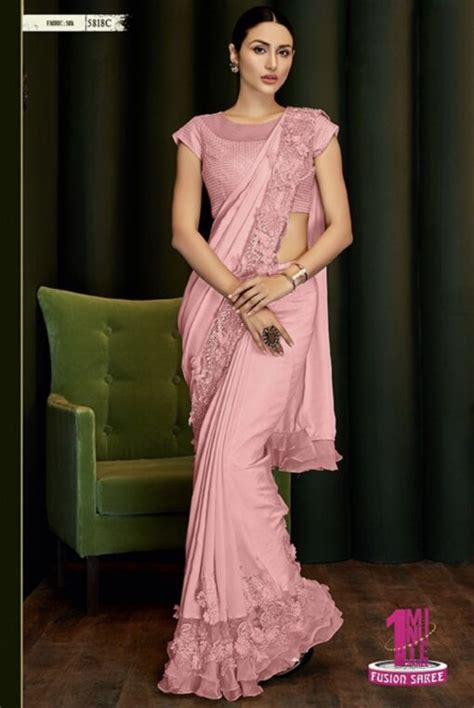 Pink Party Wear Per Pleated Frill Saree Sarees Designer Collection