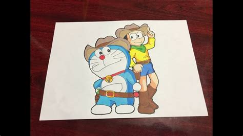 Speed Drawing Doraemon Cowboy Anime Character Art Youtube