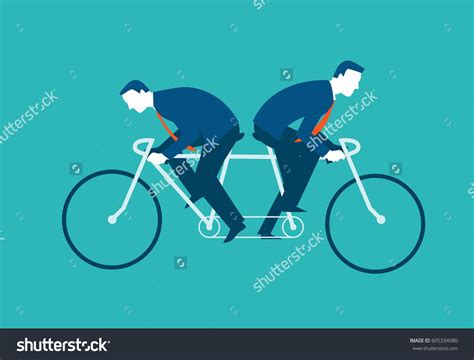 two businessmen riding the same bike but in opposite directions vector illustration business