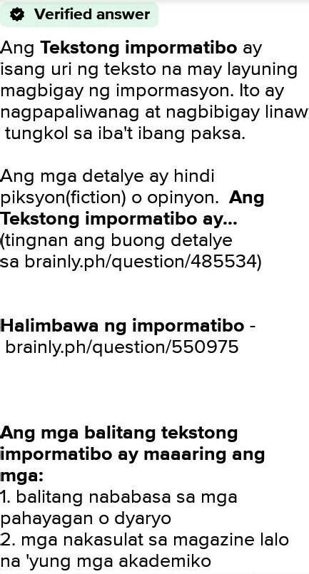 Halimbawa Ng Tekstong Impormatibo Brainly Ph