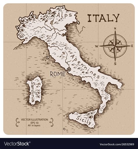 Vintage Map Italy Royalty Free Vector Image Vectorstock