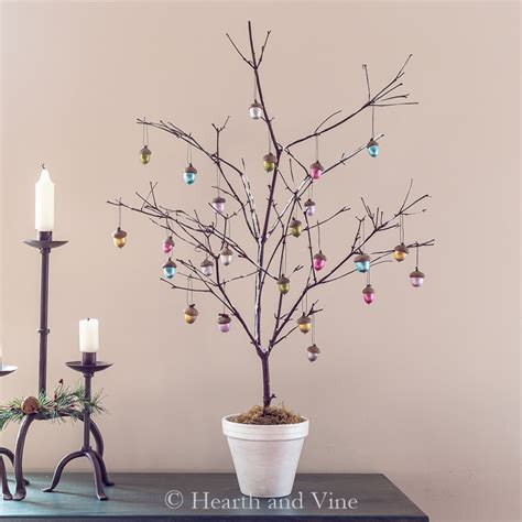 Diy Branch Christmas Tree With Metallic Acorn Ornaments Hearth And Vine