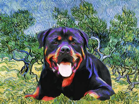 Rottweiler Rottie Dog Art Olive Grove Van Gogh Rottweiler Dog Print