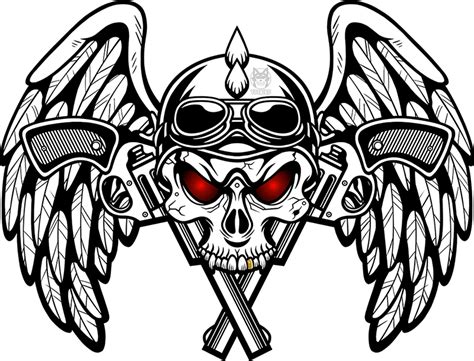 Biker Skull With Wings And Revolvers Drawing By Yoshiko Animation On