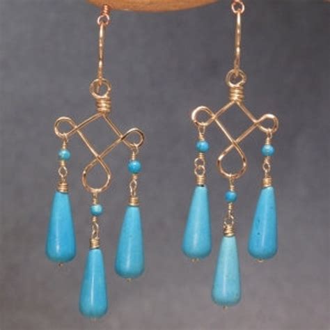 Turquoise Chandelier Metalwork Dangle Earrings Gypsy Etsy