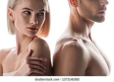 Beautiful Nude Blonde Woman Shirtless Handsome Stock Photo